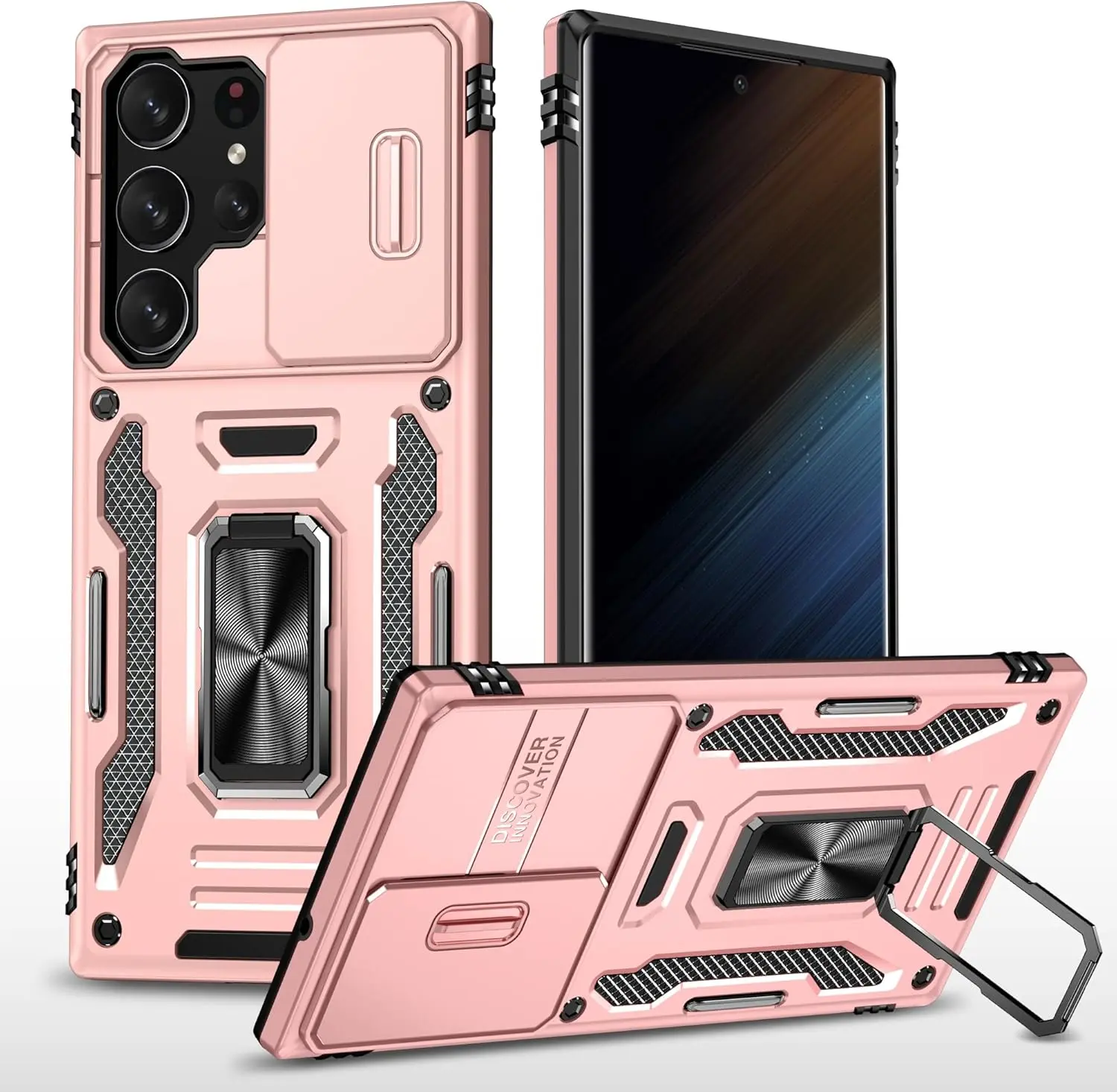 Samsung Galaxy S26 Ultra Metal Ring Movable Camera Window Case Pink